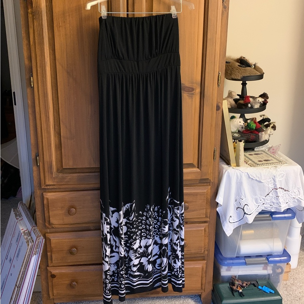 Soma Maxi Dress Convertible Straps/Strapless Large Black and White